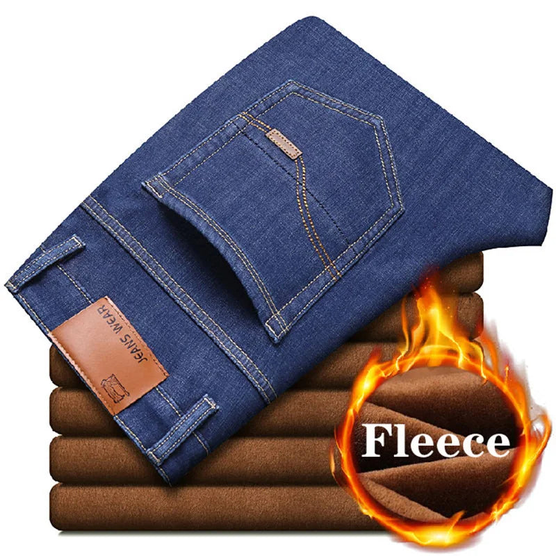 Brand Autumn Winter Warm Flocking Denim Soft Man Activities Fleece Line Men Jeans Black Blue Grey Colors - Matrix Studios