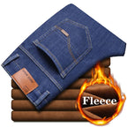 Brand Autumn Winter Warm Flocking Denim Soft Man Activities Fleece Line Men Jeans Black Blue Grey Colors - Matrix Studios