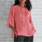 Cotton Blouse Shirts Summer O-Neck Three Quarter Loose Casual Blouse Tops Summer Cothes For Women Streetwear - Matrix-studios.com