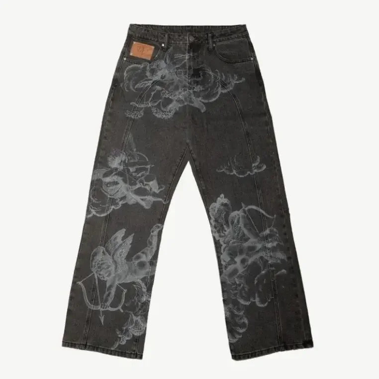 American Trend Retro Gothic Embroidery Graphics Washed Baggy Jeans Women's Y2K New Harajuku Hip-Hop Punk Rock Couple Street Wear - Matrix Studios