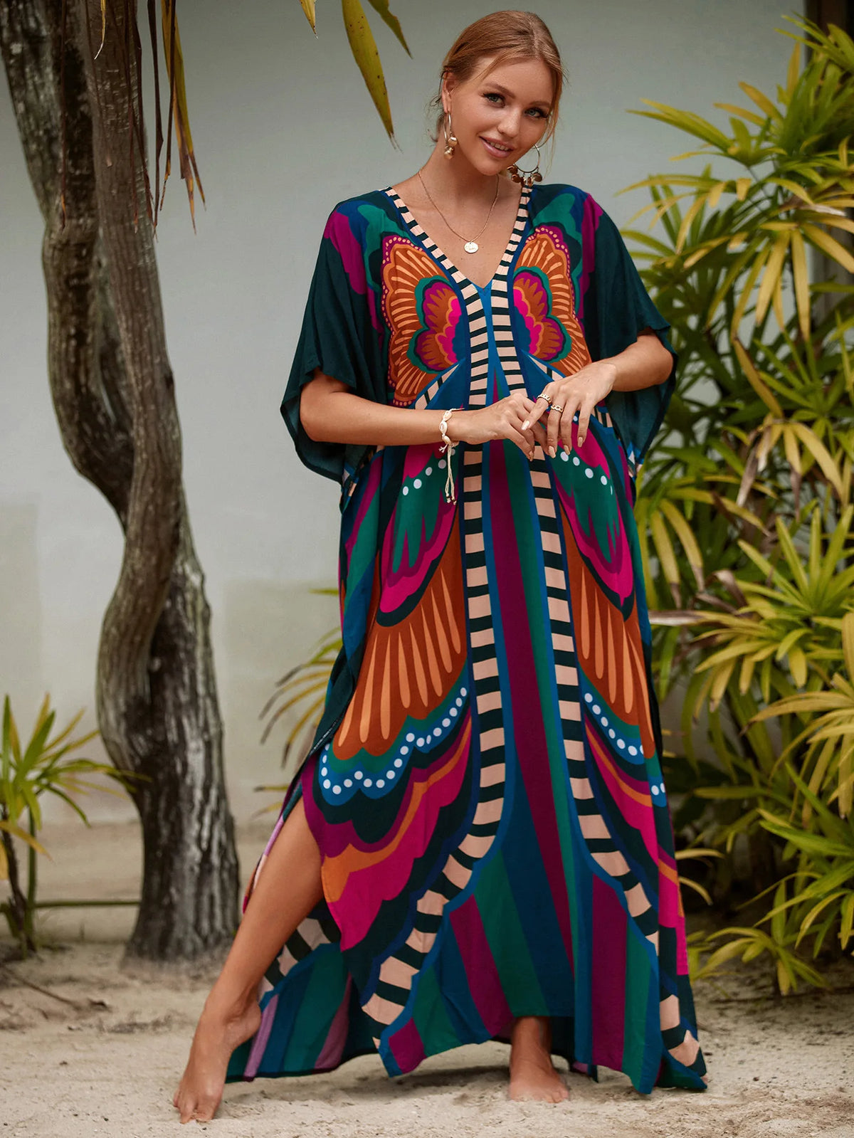 Plus Size Swimsuit Kaftans Beach Cover Ups Colorful Outfits Dress Bathing Suit for Women Vacation Outfits - Matrix Studios