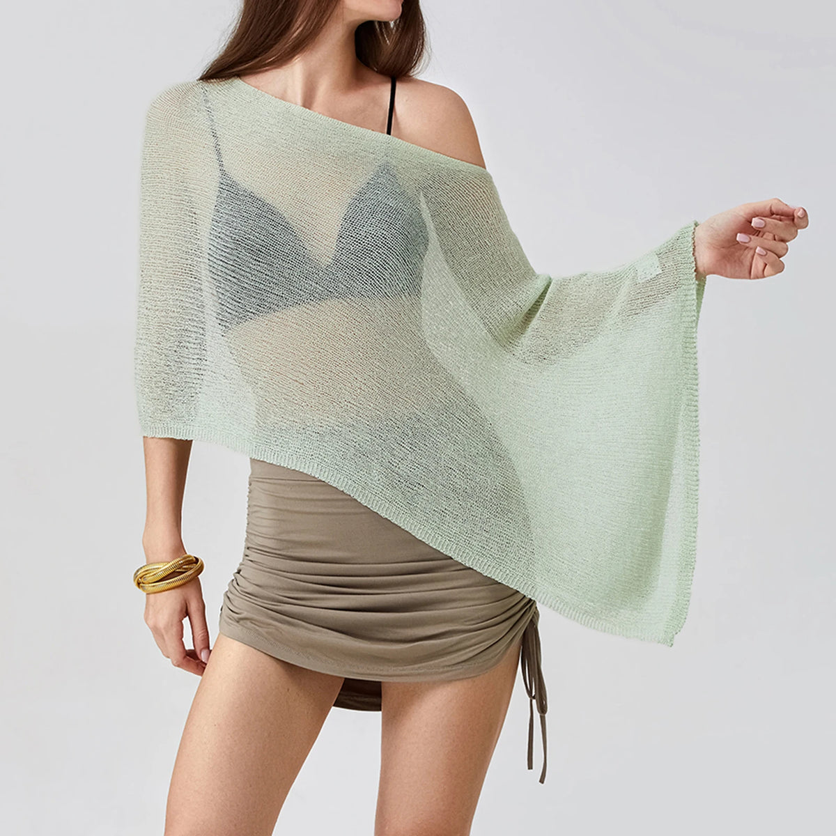 Summer Women Knitted Sheer Poncho Tops Women Knit Cover-up See-through Solid Irregular Loose Pullover Beach Tops 2026 - Matrix Studios