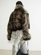 [EAM] Plaid Both Side Wear Leather Big Size Faux Fur Jacket New Lapel Long Sleeve Women Coat Fashion Autumn Winter 2026 1DH9343 - Matrix Studios