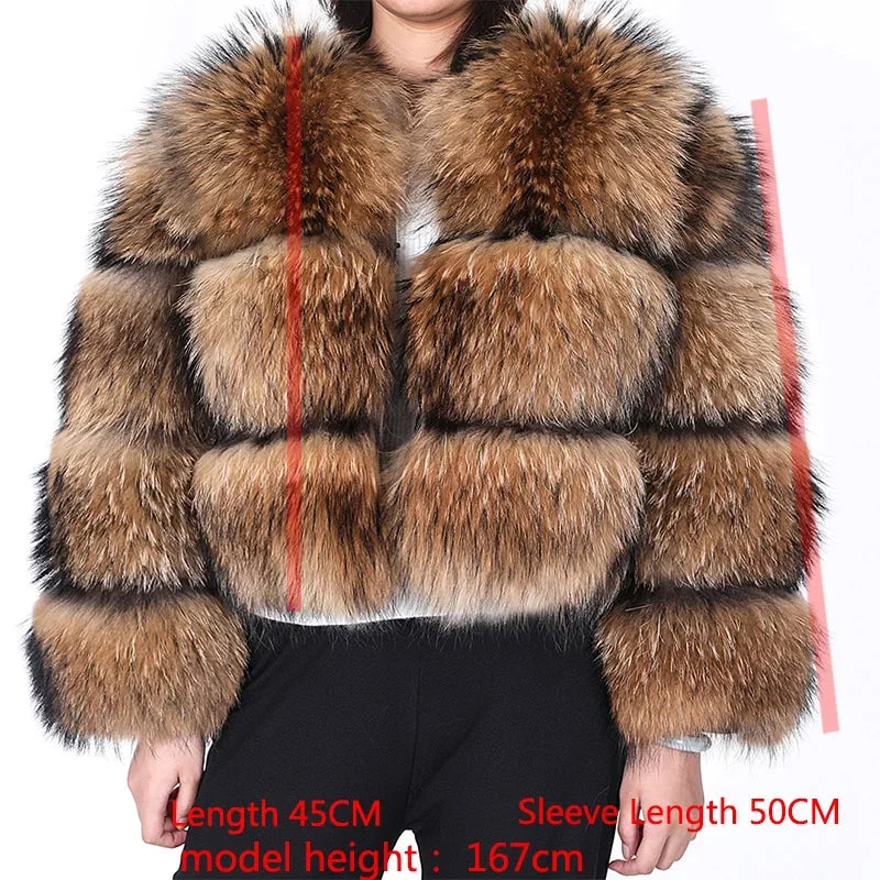MAOMAOKONG Super Hot Winter Women Luxury Thick Real Raccoon Fur Coat Natural Fox Fur Jacket Plus Size Furry Jackets Female Vest - Matrix Studios