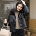 Winter Leather Jacket Women Short Coat Fleece Lining Thicken Warm PU Outerwear Rabbit Fur Jackets Ladies Velvet Tops Loose Coats - Matrix Studios