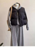 Korean Fashion Women Winter Warm Cotton Padded Jacket Sleeveless Big Pockets Thick Vests for Women - Matrix Studios
