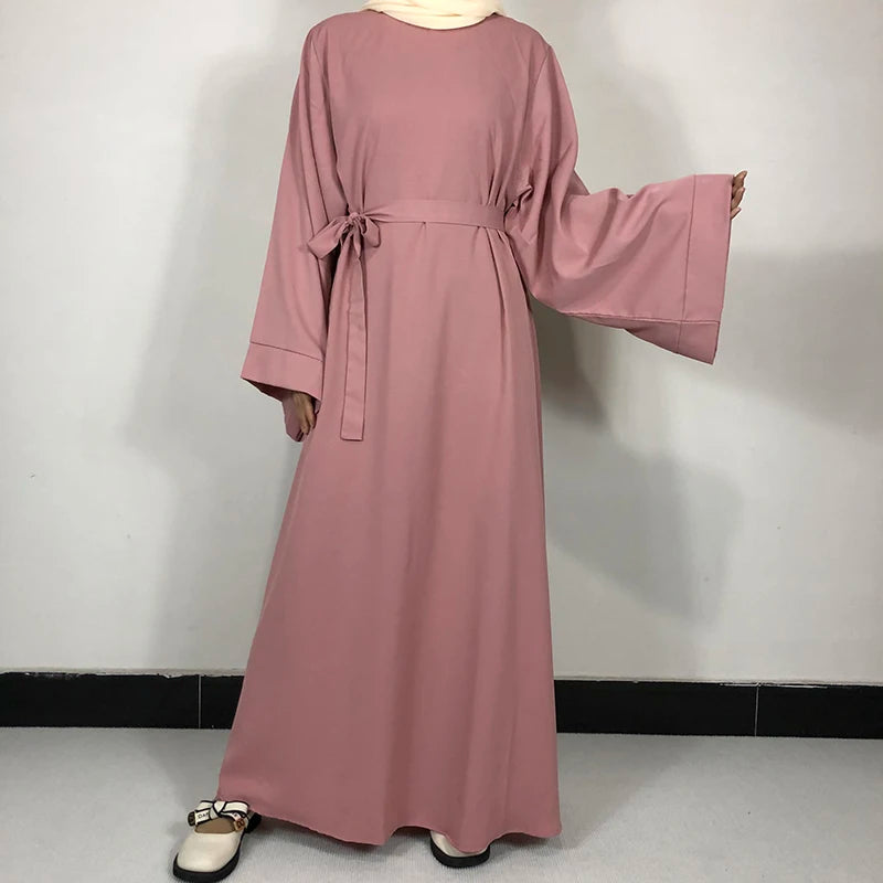 15 Colors Basic Plain Nida Abaya With Free Belt High Quality Muslim Women Modest Simple Dress EID Ramadan Islamic Clothing - Matrix-studios.com