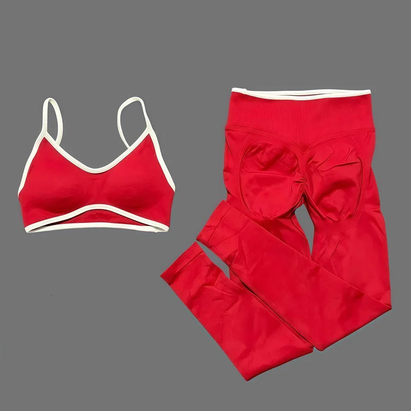 2Pcs HISTELLO Women's Seamless Yoga Fitness Set Ignite Sculpt Scrunch Leggings Strappy Halter Bra Gym Sports Fitness Outfit - Matrix-studios.com