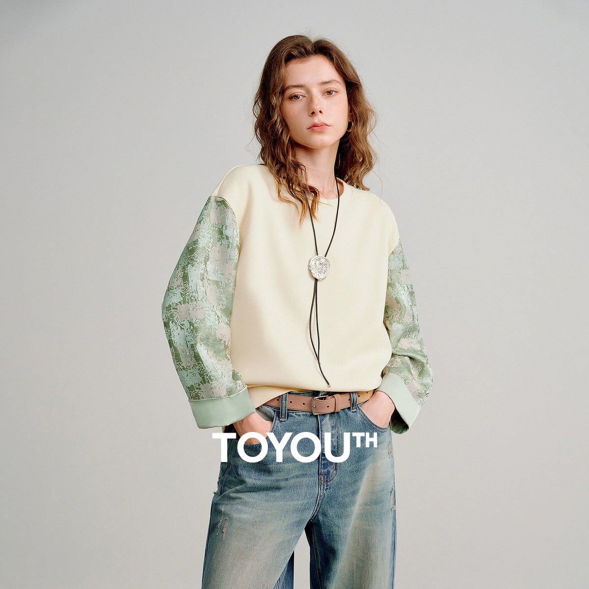 TOYOUTH Women Hoodies 2026 Spring New Fake Two-Piece Splicing Jacquard Casual Sweatshirt Tops - Matrix Studios