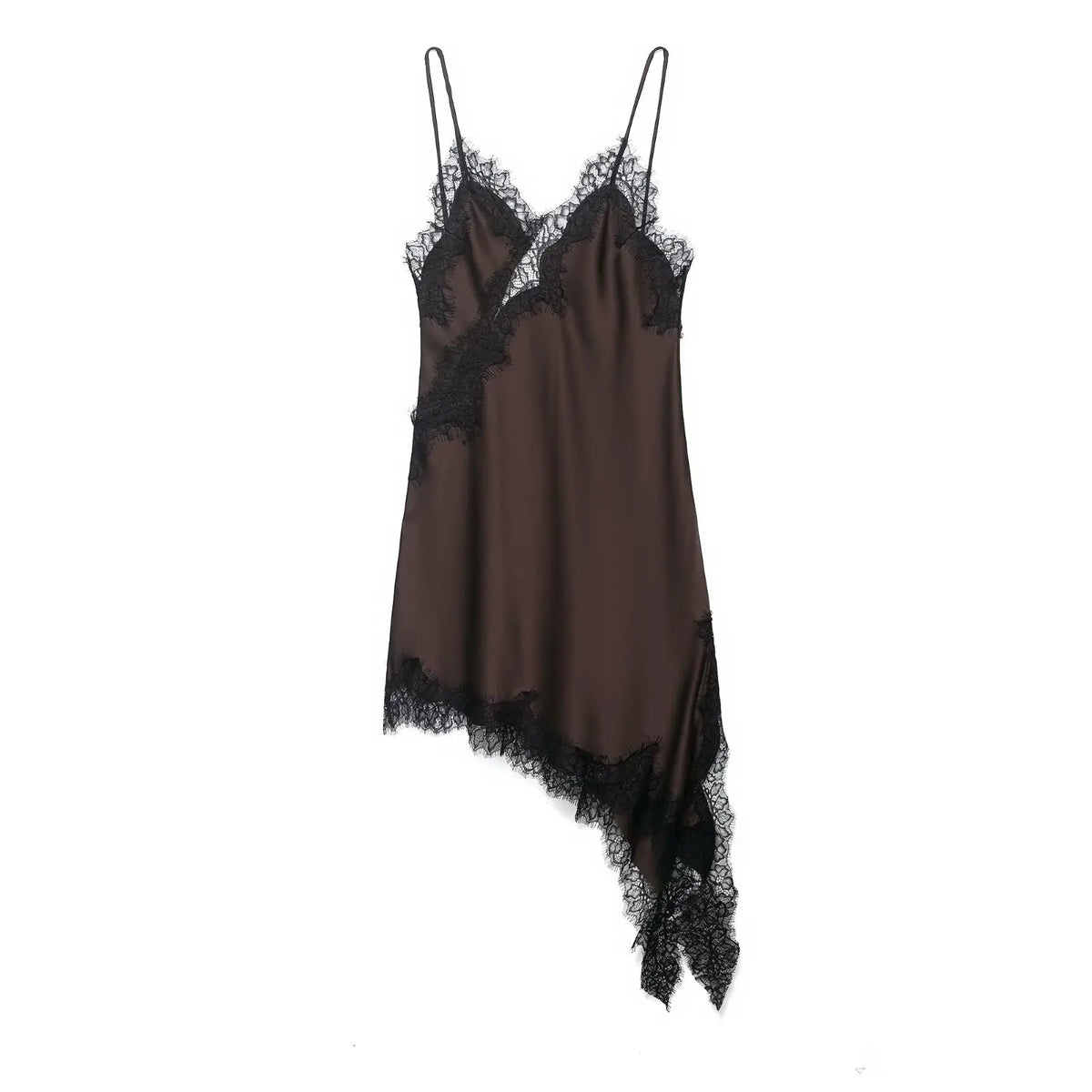 Satin Sexy Lace Spliced Short Sling Dress Women Sleeveless Backless Asymmetric Sexy Party Dresses 2026 Summer Lady Dress ﻿ - Matrix-studios.com