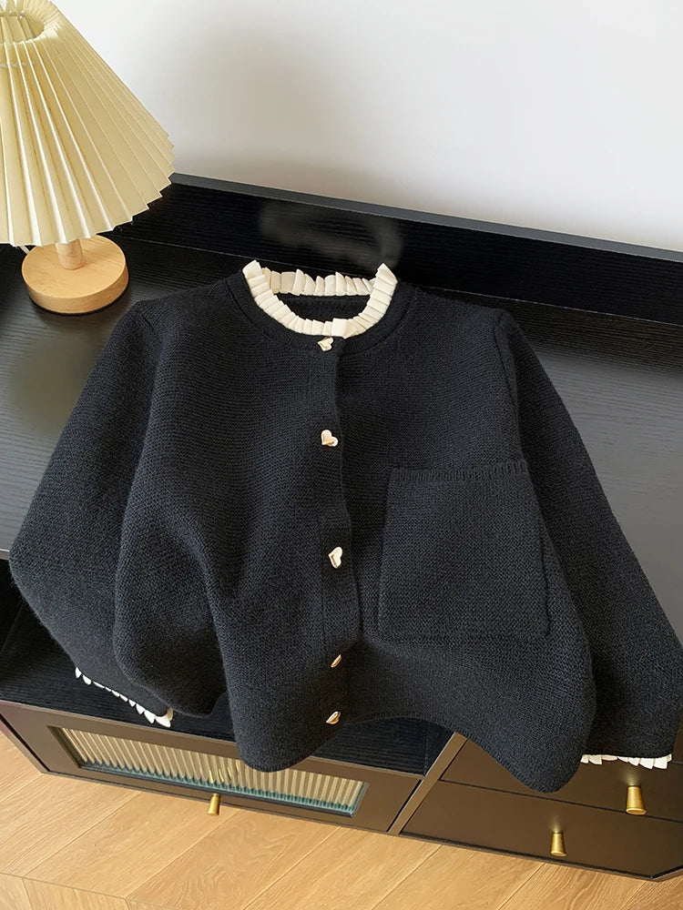 Women's Clothing 2025 Autumn New Love Button Knitted Cardigan Jacket Lazy Style Sweet Fashion Sweater Tops - Matrix Studios