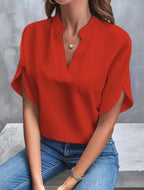 Women Elegant Solid V Neck Blouse Casual Short Sleeve Loose Shirt Summer Solid Tops Harajuku Office Ladt Chiffon Blouse 2026 New - Matrix-studios.com