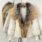 OFTBUY New Winter Large Real Fox Raccoon Fur Puffer Coat Women Oversized Feather Down Parka Knit Sleeve Duck Down Jacket Female - Matrix Studios