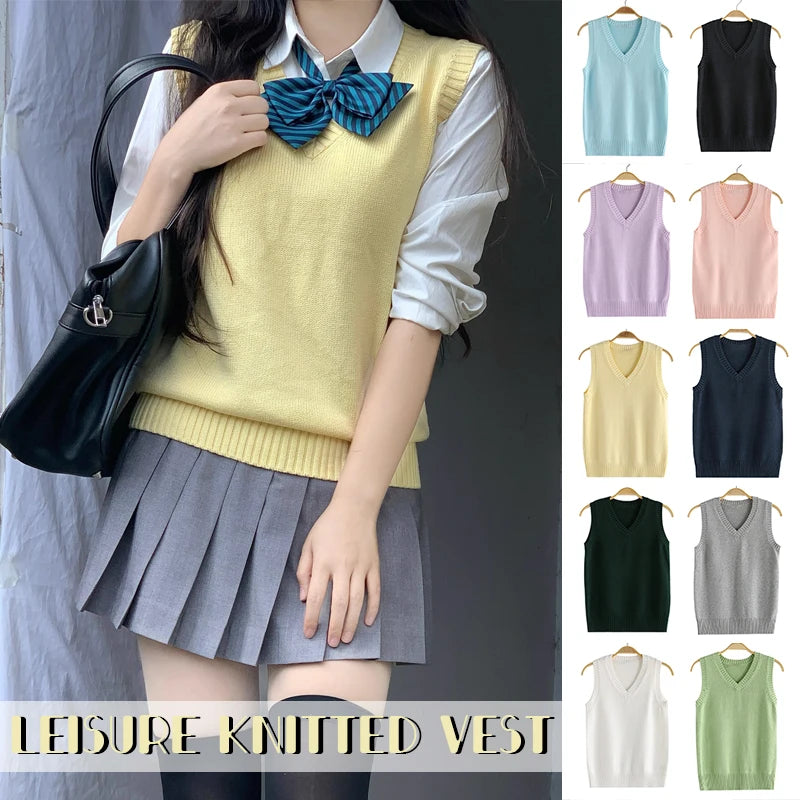 Preppy Style Teenager School Girls Uniform Sleeveless Sweaters Knitted Vest Students Y2K Lolita Pullover Waistcoat Women JK Tops - Matrix Studios