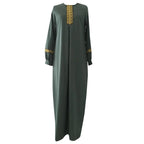 Muslim Abaya Ethnic Style Print Islam Abaya Dress Solid Color Loose Casual Robe Femme Musulman for Middle East Arabia - Matrix-studios.com