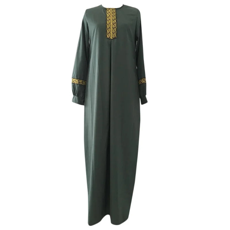 Muslim Abaya Ethnic Style Print Islam Abaya Dress Solid Color Loose Casual Robe Femme Musulman for Middle East Arabia - Matrix-studios.com