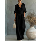 Women's Jumpsuit Fashion High Waist V-neck Jumpsuits for Woman Sexy White Office Wide Leg Trousers Overalls Vacation Outfit New - Matrix Studios