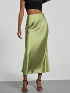 21 Colors New 2026 Women's Elegant High Waist Satin Long Skirts Female Summer Solid Color Faldas - Matrix-studios.com