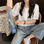 Korean Summer Ruffle Elegant Chiffon Cool Blouse Women Youthful Cute Cropped Tops Chic Short sleeve Feminine Shirt - Matrix-studios.com