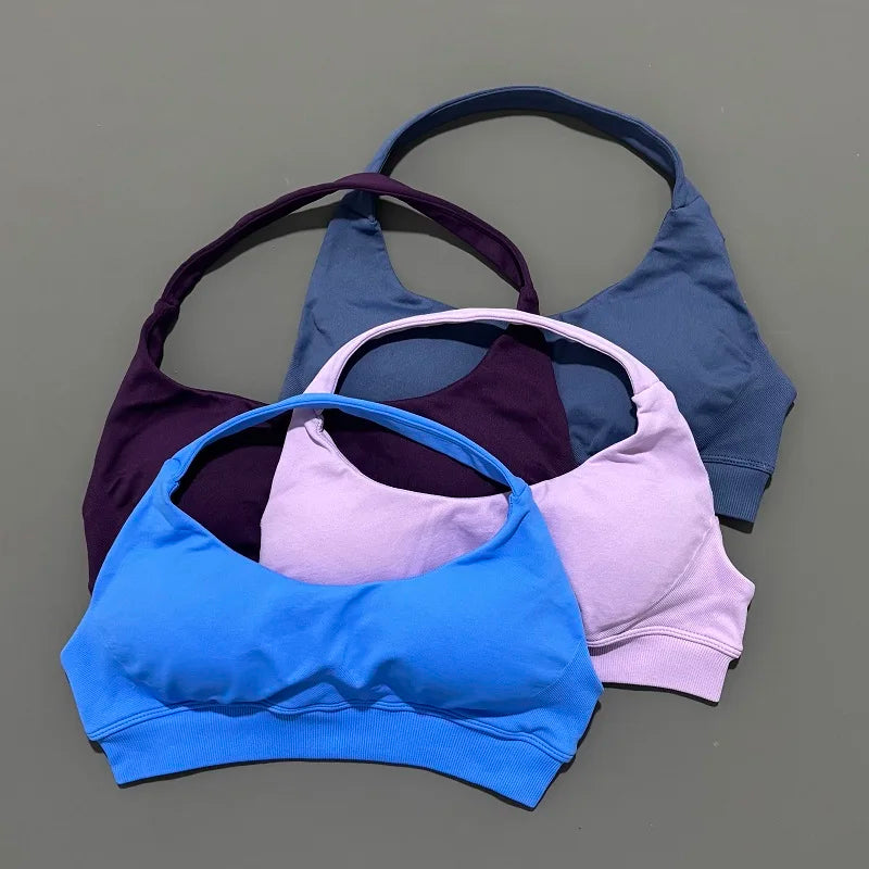 Sports Bra Women Seamless Yoga Halter Bra Top High Support Open Back Bra Fitness Push-up Activewear Workout Gym Underwear - Matrix-studios.com