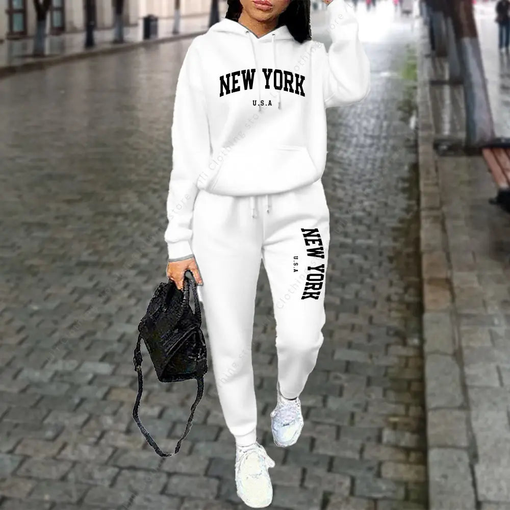 NEW YORK Women's Tracksuit Autumn Winter Hoodies Trousers 2PCS Suit Sports Jogging Street High quality Clothes Women Pants Sets - Matrix-studios.com