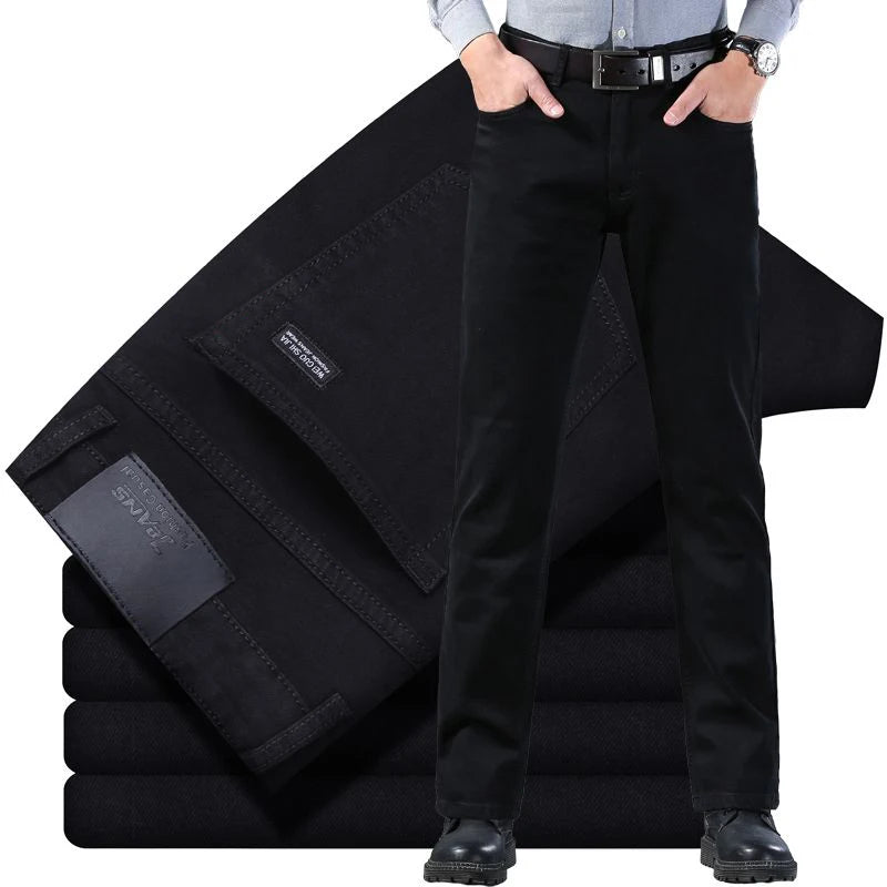 Men's classic high-end fashion versatile jeans, soft and slightly elastic black business denim pants, stylish upper body - Matrix Studios