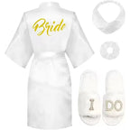 3pc set of glitter gold novia robe bride slippers bridal sash foil writing Espanol spanish kimono la novia women pajamas robe - Matrix-studios.com