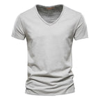 Brand Quality 100% Cotton Men T-shirt V-neck Fashion Design Slim Fit Soild Male Tops Tees Short Sleeve - Matrix Studios