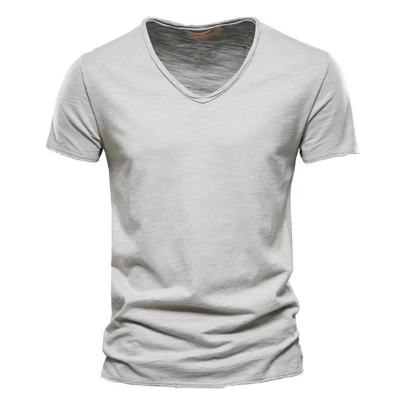 Brand Quality 100% Cotton Men T-shirt V-neck Fashion Design Slim Fit Soild Male Tops Tees Short Sleeve - Matrix Studios