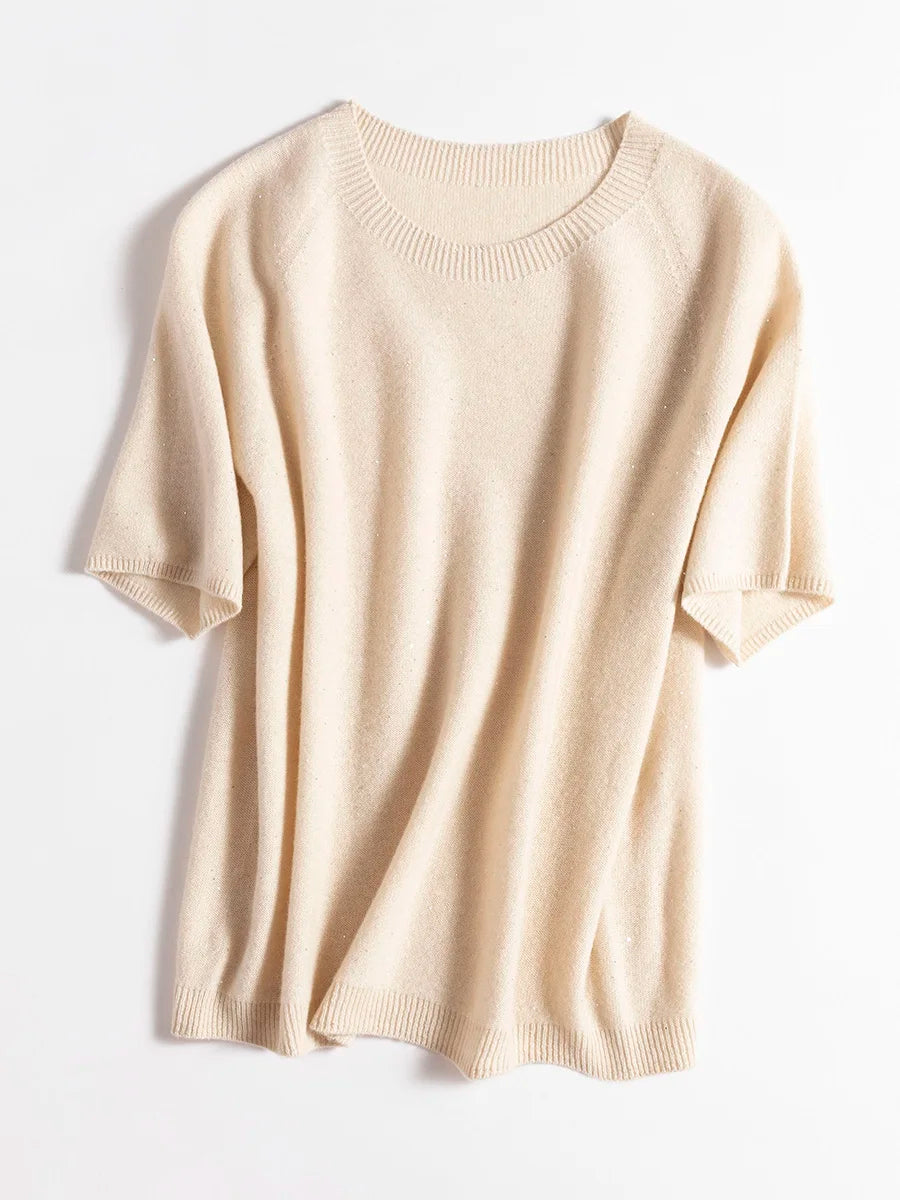 SuyaDream, 100%Merino Wool Pullovers for Woman, Round Neck, Short Sleeved Sweaters, 2025 Fall Winter Soft Warm Top, Pink, Olive - Matrix Studios