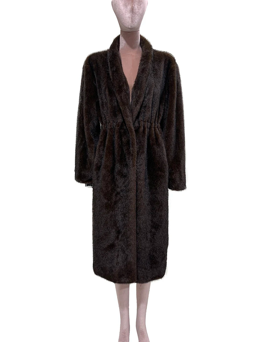 Lautaro Winter Long Black Luxury Elegant Stylish Thick Warm Fluffy Hairy Soft Faux Mink Fur Coat Women Stand Collar Sashes 2023 - Matrix Studios