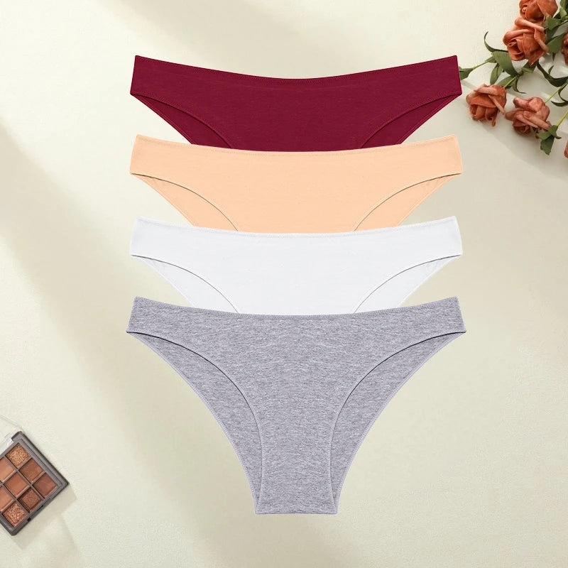 4PCS/SET Seamless Cotton Panties Women Sexy Low Waist Briefs Solid Color Breathable Female Underwear Soft  Comfortable Intimates - Matrix Studios
