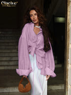 Clacive Fashion Loose Blue Women's Blouse 2025 Sexy Lapel Long Sleeve Shirt Elegant Classic Solid Blusas Tops Female Clothing - Matrix-studios.com