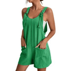 Women's Casual Summer Short Rompers Loose Overall Solid Sleeveless Lace up Wide Leg Pant Tie Knot Strap Jumpsuits with Pockets - Matrix Studios