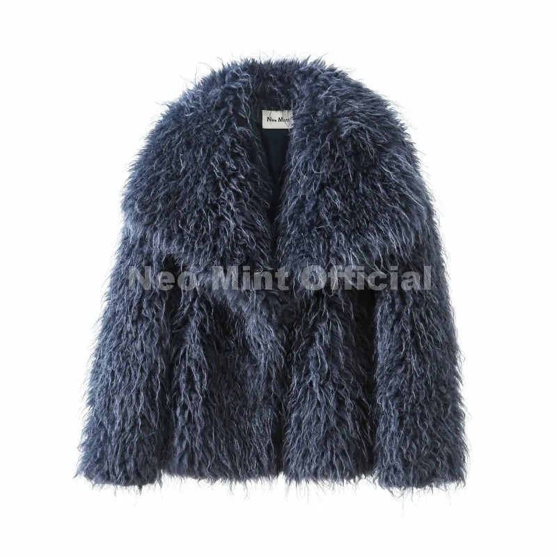 Neo Mint 2025 Winter Lulicore Fashion Brown Faux Fur Coat Women Chic Autumn Warm Fluffy Sheep Fur Jacket Big Fur Collar Overcoat - Matrix Studios