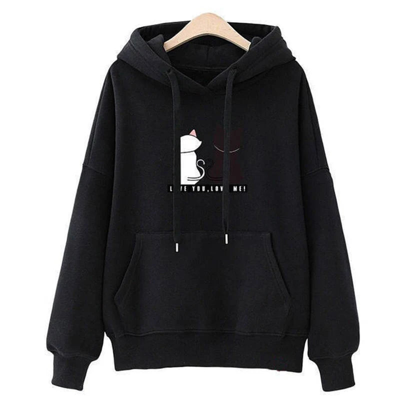 2024 Autumn Hoodie Women's Casual Hooded Sweatshirt Creative Hoodie Matching Streetwear Cute Cat Pattern Monogram Hoodie CYXX077 - Matrix Studios