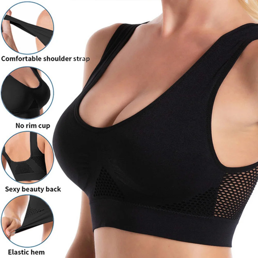 Seamless Mesh Women Sports Bras Fitness Gym Running Underwear Shockproof Bra Wireless 6XL Plus Size Crop Top Breathable Yoga Bra - Matrix Studios