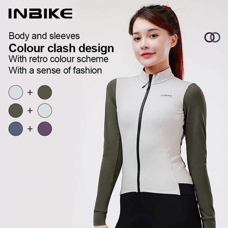 INBIKE Warm Thermal Cycling Jersey Set for Women Comfortable Fleece Road Bike Bib Pants Windproof Road MTB Clothing with Pockets - Matrix-studios.com