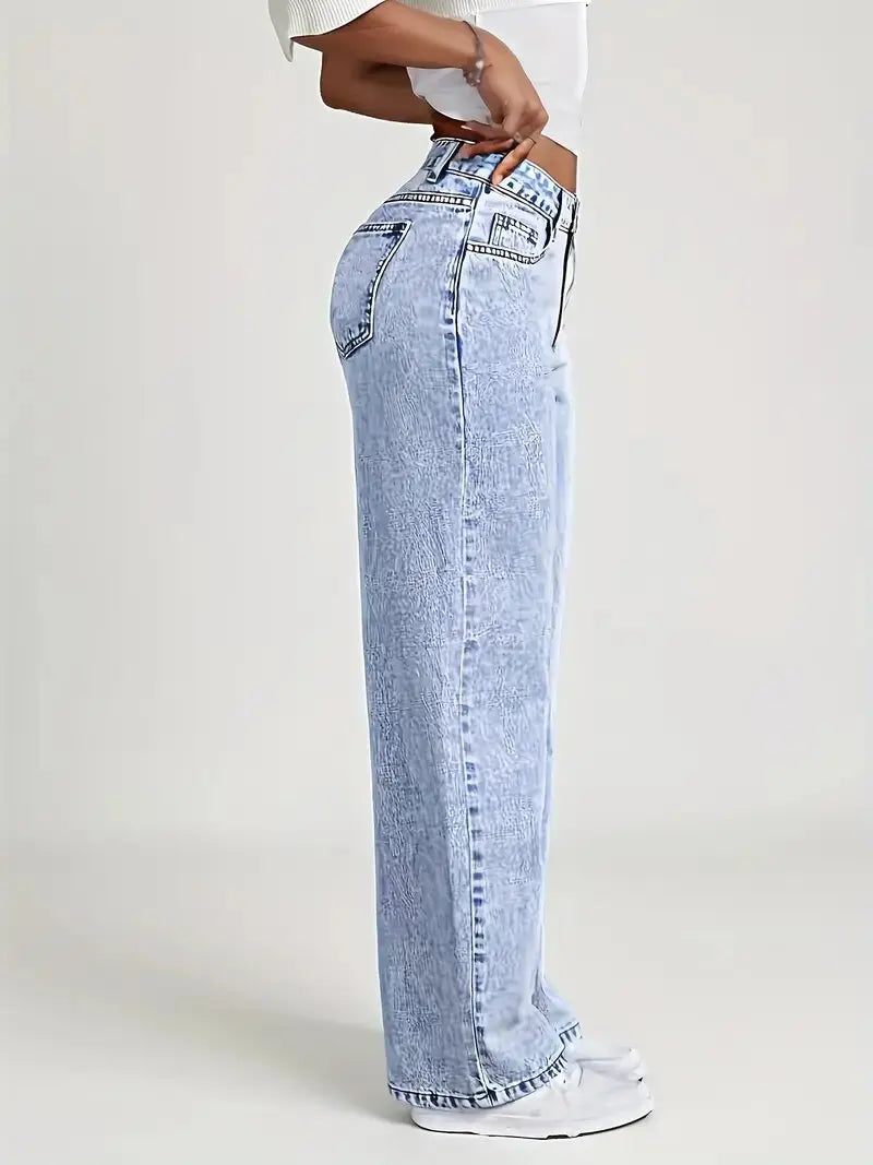 2026 New American Fashion Women's Loose Casual Wide Leg Straight Denim Jeans Baggy Streetwear Pants All Season Trousers - Matrix-studios.com