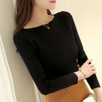 Casual Long Sleeve Knitted Sweater Autumn O-neck Office Pullover Winter Women Clothes Korean Style Slim White Knitwear Pull 7571 - Matrix Studios