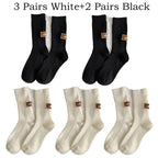 5/10 Pairs Socks Women Luxury Designer Cashmere Wool Sock Solid Warm Thick Pile Embroidered Logo Mid-Calf female Snow Boot Socks - Matrix Studios