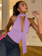 Dulzura V-Neck Sleeveless Halter Backless Bodycon Corp Top Solid Sexy Elegant Y2K Top Party Clubwear Street Summer Vest - Matrix-studios.com