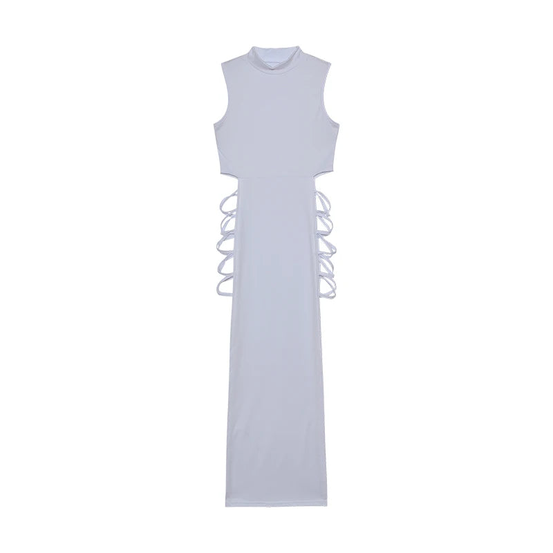 Criss Cross Cut Out Dress, Sexy Bodycon Mock Neck Sleeveless Dress, Women's Clothing - Matrix-studios.com