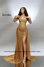 LIVANKA Sweetheart Neck Mermaid Evening Dresses Side High Split Floor-Length Prom Dresses Beading Customized Vestidos De Fiesta - Matrix Studios
