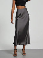 21 Colors New 2026 Women's Elegant High Waist Satin Long Skirts Female Summer Solid Color Faldas - Matrix-studios.com