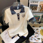 Korean Fashion T-shirt Women's Clothes 2024 Summer Polo Collar Luxury Designer Loose Short Sleeve Cotton T-shirt Women's Top - Matrix-studios.com