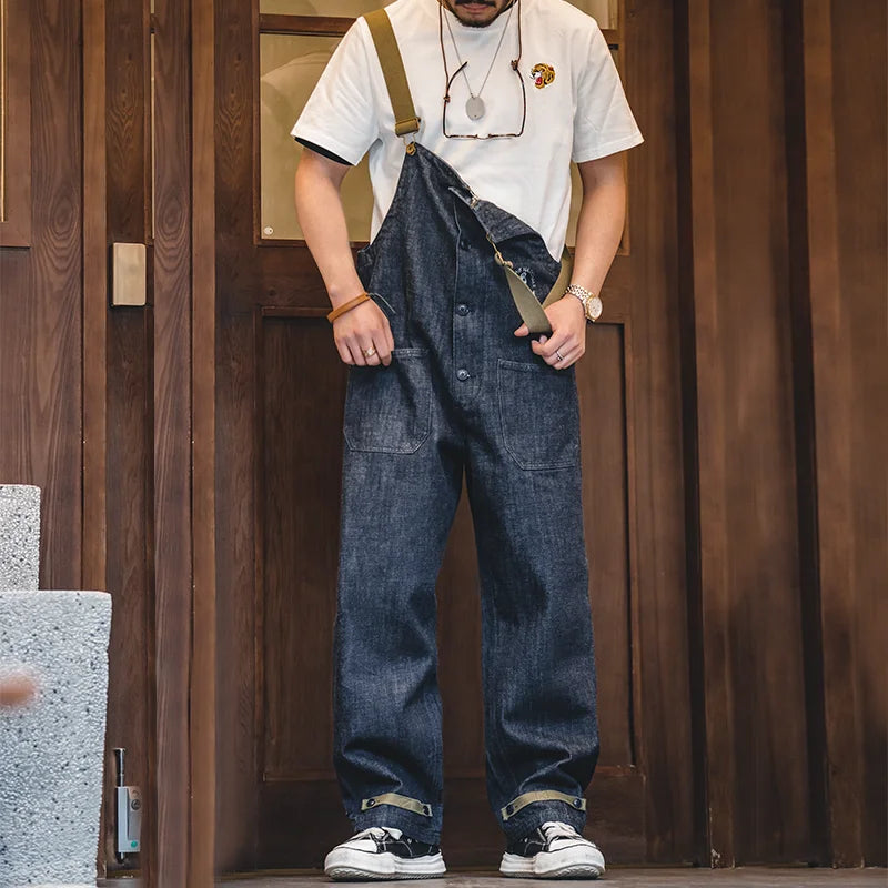 Maden Vintage Unisex Denim Overalls Baggy Fit Navy Deck Jumpsuits Couple Cotton Wide-leg Oversize Jeans for Autumn and Winter - Matrix Studios