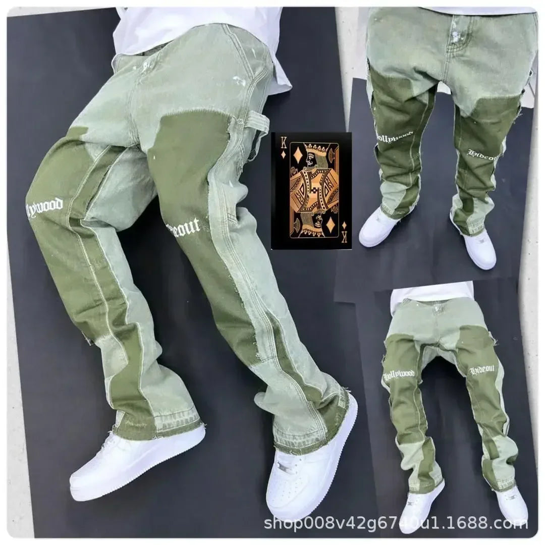 2025 Vintage Men's Jeans Distressed Vibe Bell Bottoms Clean Fit Woodworking Workwear Denim Pants For Outdoor Trade - Matrix Studios