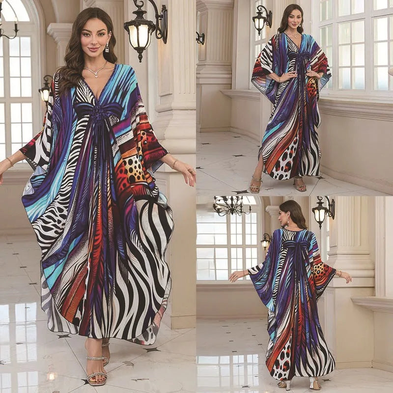 Kaftan Dresses for Women Wave Neck Swimsuit Cover Up Caftan Dress Plus Size Oversized Long Beach Dress - Matrix Studios