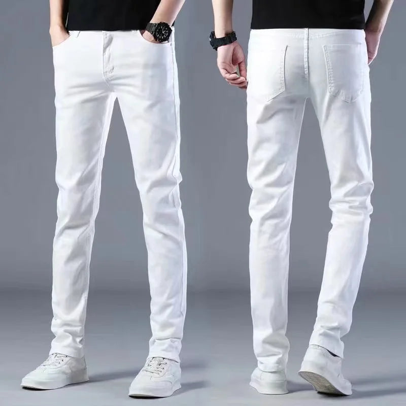 Fashion Mens Slim Fit Denim Pencil Pants High Quality Black White Skinny Stretch Jeans Mens High Street Jeans Four Season - Matrix Studios